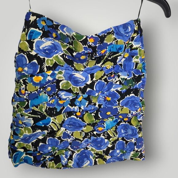 Zara Blue Floral Ruched Mini Skirt Size XS - Picture 3 of 7